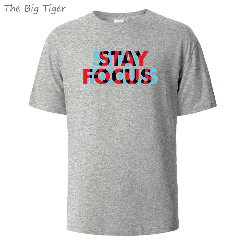 Stay Focus Painting Soft Cotton Tshirt For Men Breathable Fabric Relaxed Fit Crew Neck Simple Basic Mens Tshirt Fashion Tops