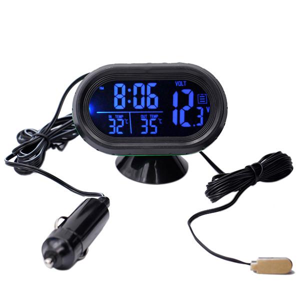 Digitales Autothermometer Temperaturmonitor Autoornament Leuchtende Uhr Voltmeter DC 12V-24V Uhrzeit Datum Doppelanzeige Frostwarnung