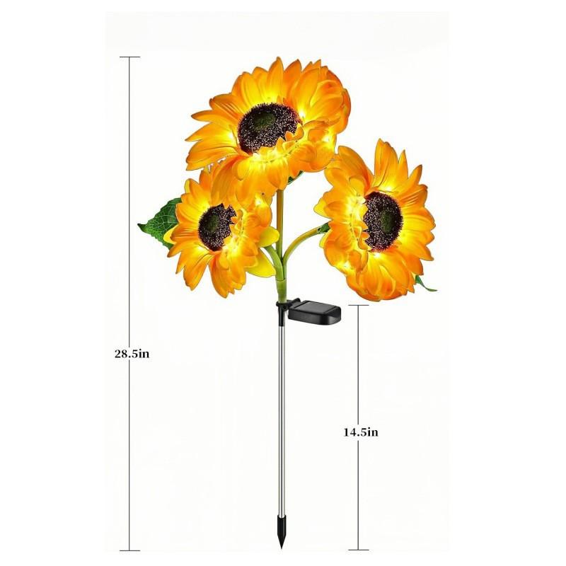 Solar Garden Lights: 1 Pack LED Outdoor Lights with 3 Head Sunflowers, Waterproof Warm Yellow for Yard Landscape Porch Decorations