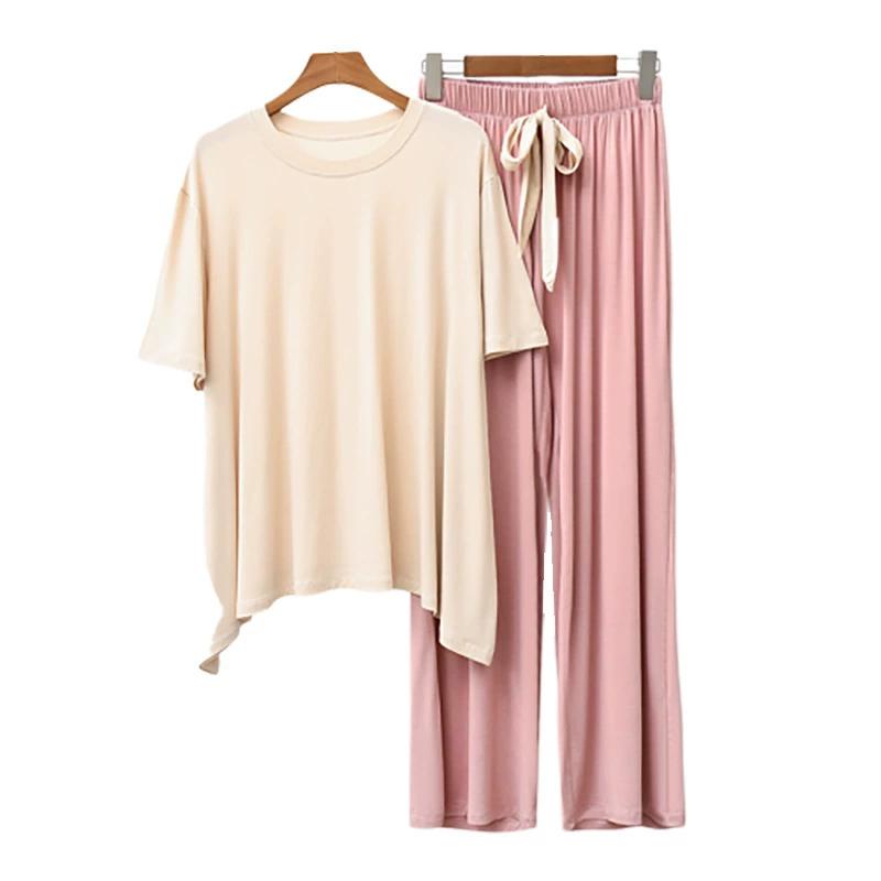 

Summer Modal Pajamas for Women Thin Section Short-sleeved Trousers Suit Two-piece Loose Comfortable Pajama Set Home Service One Size