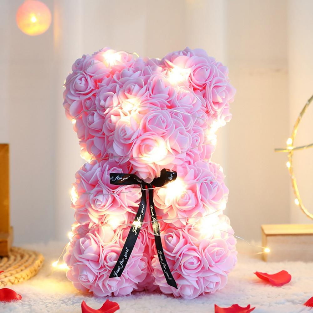 28cm Artificial Teddy Rose Multicolors with LED Strip Flower Bear Romantic Valentines Day Gift Girlfriend Women Anniversary Bear