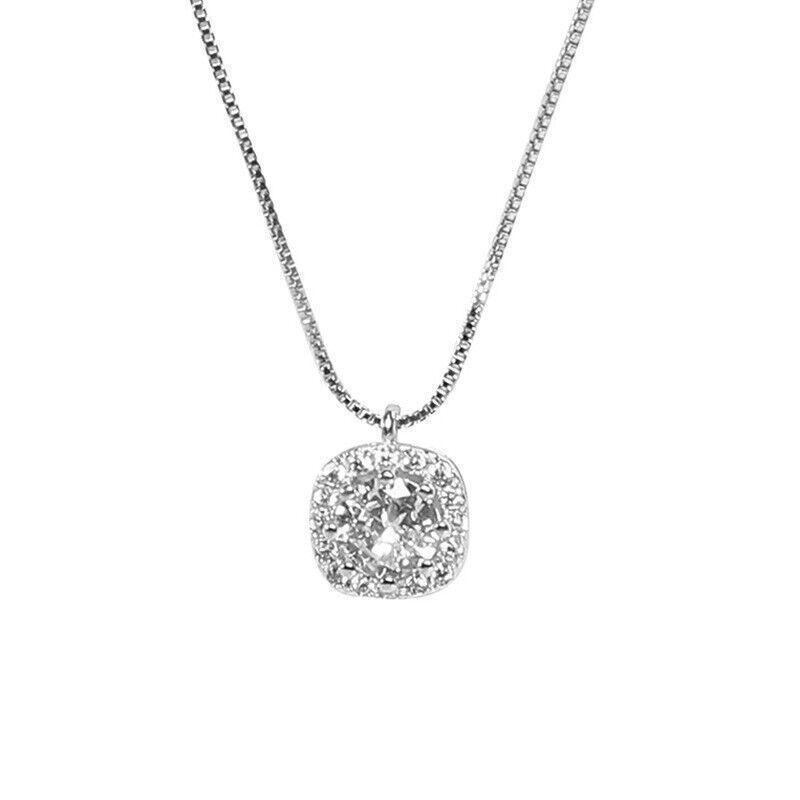 Elegant S925 Sterling Silver Diamond Square Necklace for Women – Luxurious Clavicle Chain Design