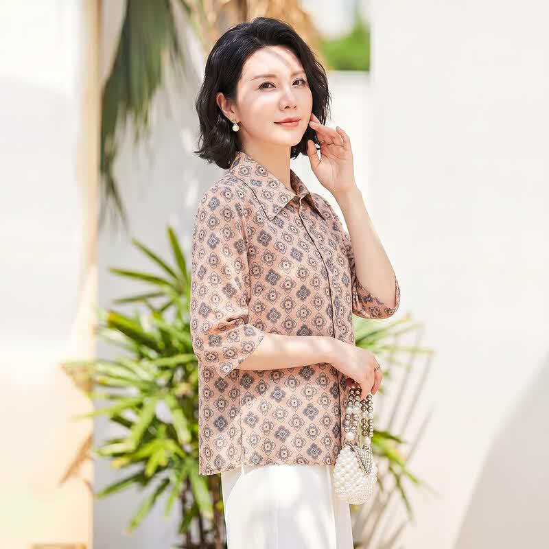 Haoyi Women s Chinese Style Printed Short-Sleeve Shirt XL
