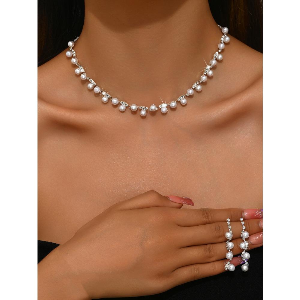 

Bridal Set Five-piece Necklace Earrings Bracelet Ring Grab Chain Rhinestone Jewelry Banquet Jewelry