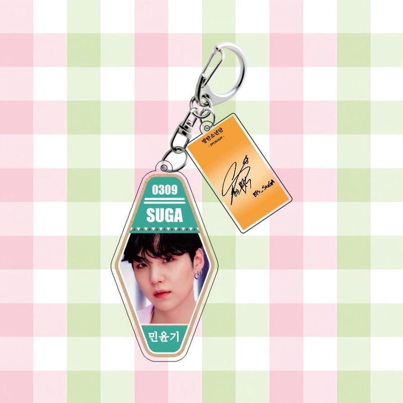 BTS Keychain, Bangtan Boys Keyring with Photo, Birthday & Signature Tag, Kpop ARMY Fans Bag Charm(Jin / RM / Suga / Jimin / V / J-Hope / Jungkook)