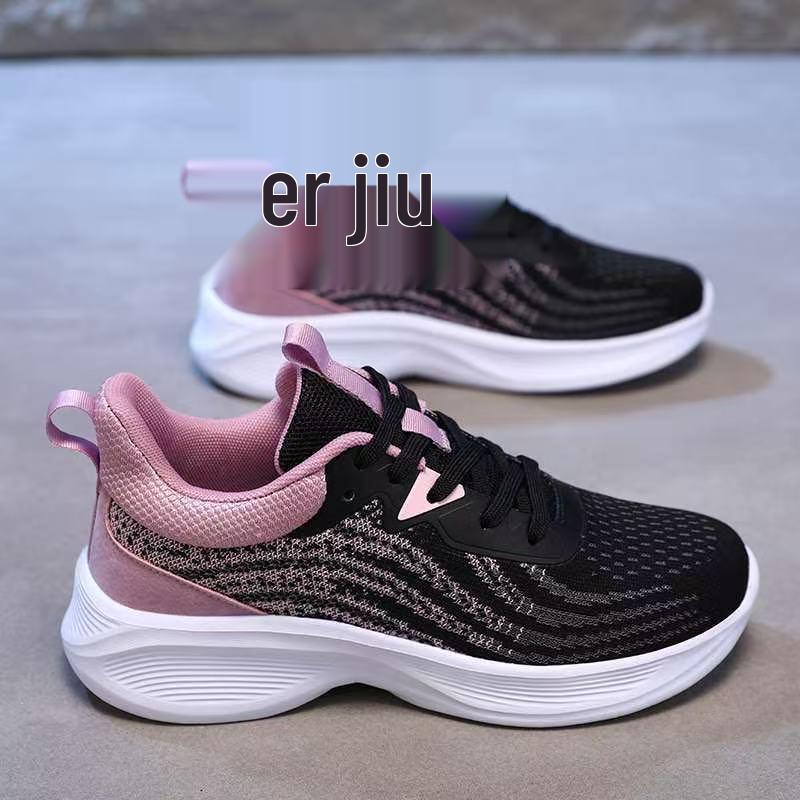 Women's Spring-Summer Flyknit Mesh Running Shoes - Soft Sole, Comfortable, and Breathable