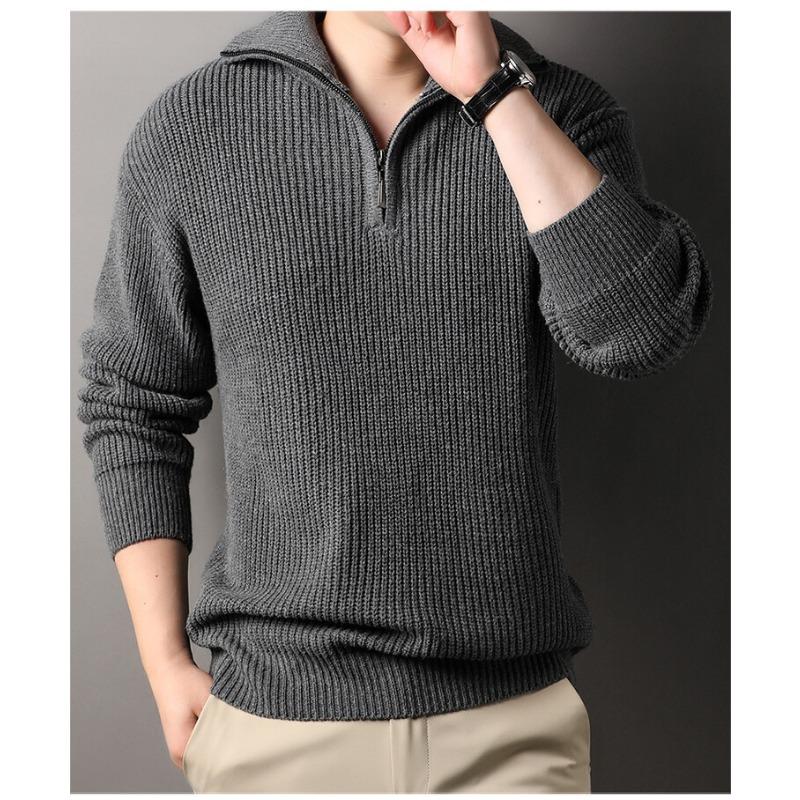 Men Half Zipper Stand Collar Long Sleeve Thick Knit Casual Pullover Sweater