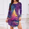 Women's Long-sleeved T-shirt Dress With Round Neck, Knee-length, Loose Fit, Casual And Pockets