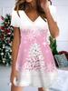 Fashion Women's V Neck Short Sleeve Christmas Snowman Printed  Dress Sex Short Skirt Dresses