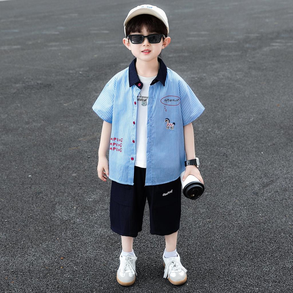 Boys' Shirt Set Summer Thin Edition 2026 New Handsome and Fashionable Baby Summer Clothes Children's Short Sleeve Two Piece Set