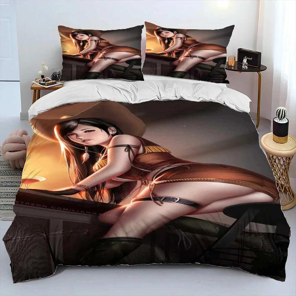 3D Print Anime Game Tifa Aerith Sexy Girl Lace Bedding Set Duvet Cover Bed Set Quilt Cover Pillowcase Comforter king Queen Size