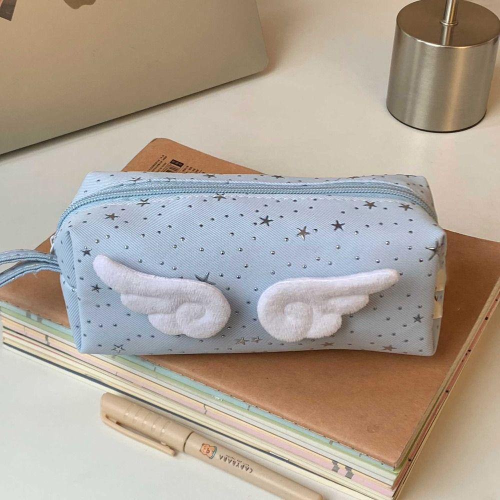 Print Wings Star Dots Pencil Case Desktop Storage Y2k Pencil Pouch Stationery Storage Large Capacity Korean Style Pen Bag Office