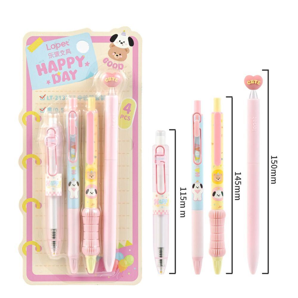 4pcs Cartoon 0.5mm ST Tip Gel Pen Set Black Ink Quick-Drying Ballpoint Pen Neutral Pen Gift