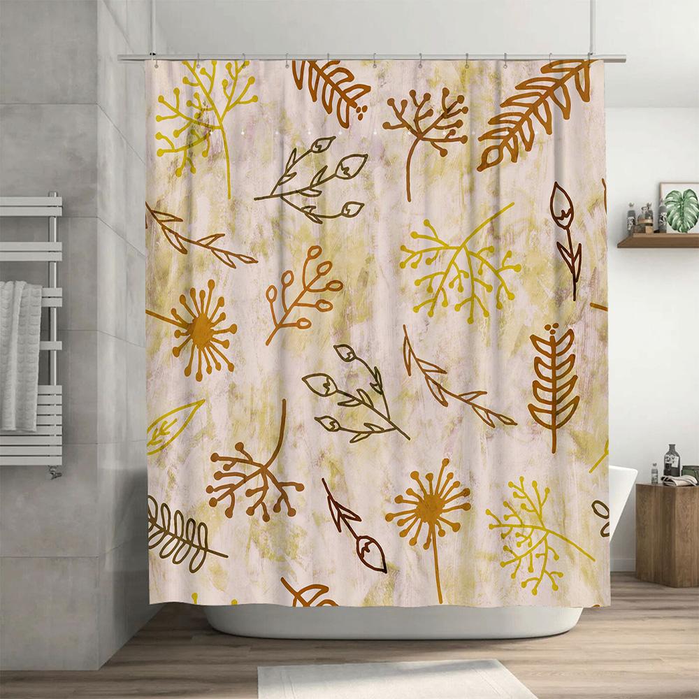 Beautiful Rustic Floral Shower Curtain Durable Water-Resistant Fabric for Bathrooms Decor in Yellow Brown