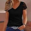 Summer New Hot Selling Women's V Neck Lace Sleeves Fashion Spliced T-Shirt Tops