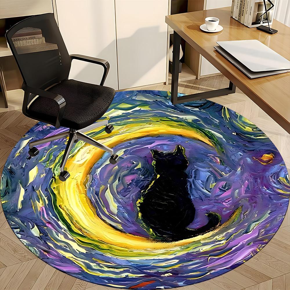 1pc Whimsical Feline Office Round Area Rug, Indoor Mat Suitable ForOffice, Under Office Chairs Bedroom Living Room Home Decor T180