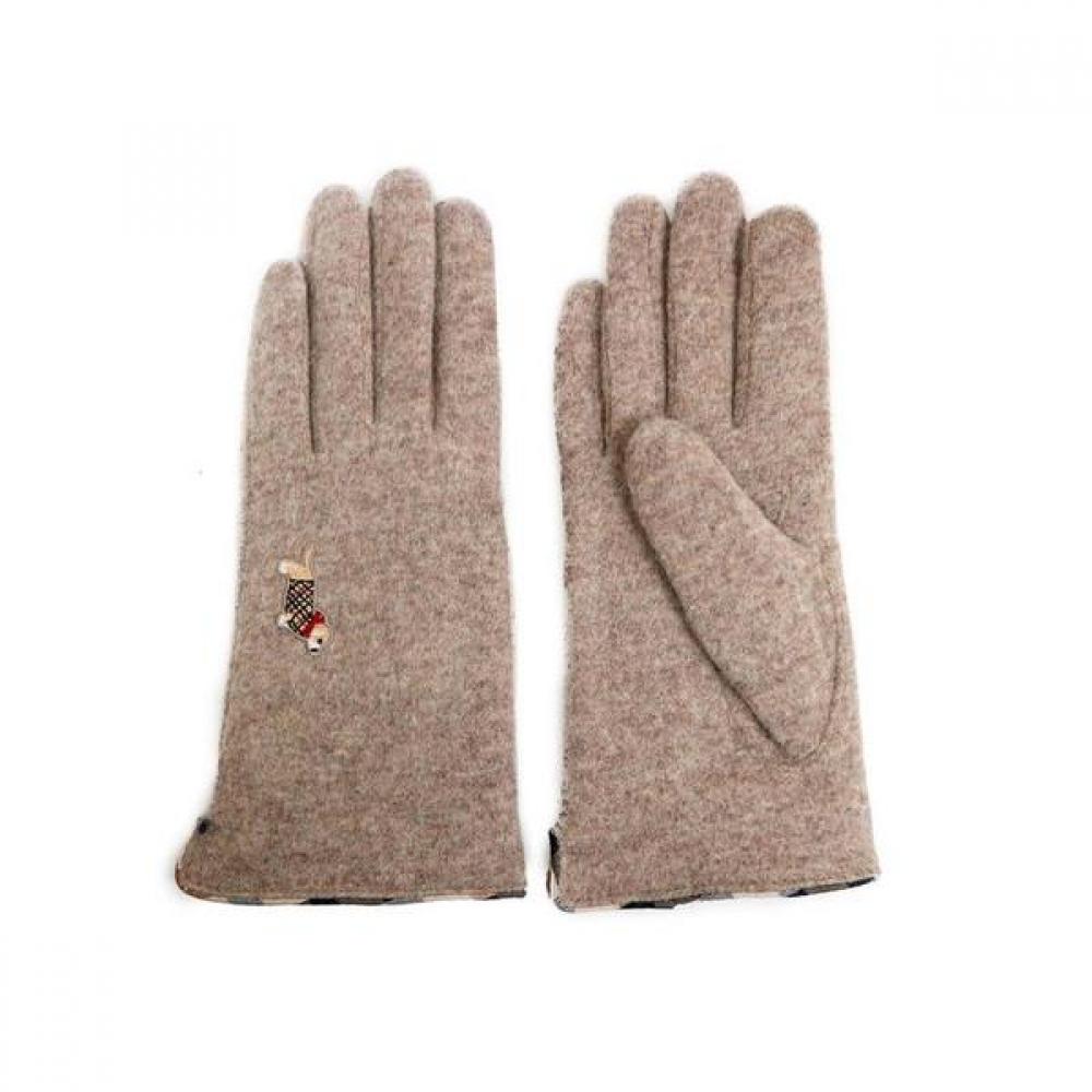 DakS Wool Women S gloveS Beige Dog Embroidered Dcgv9f202i2