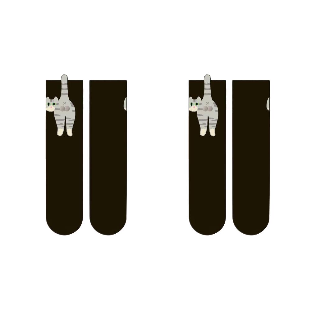 6-1Pairs Cartoon Cat Socks with Balls Comfortable Cat Socks with Fuzzy Balls Novelty Animal Crew Cotton Socks for Outdoor Sports