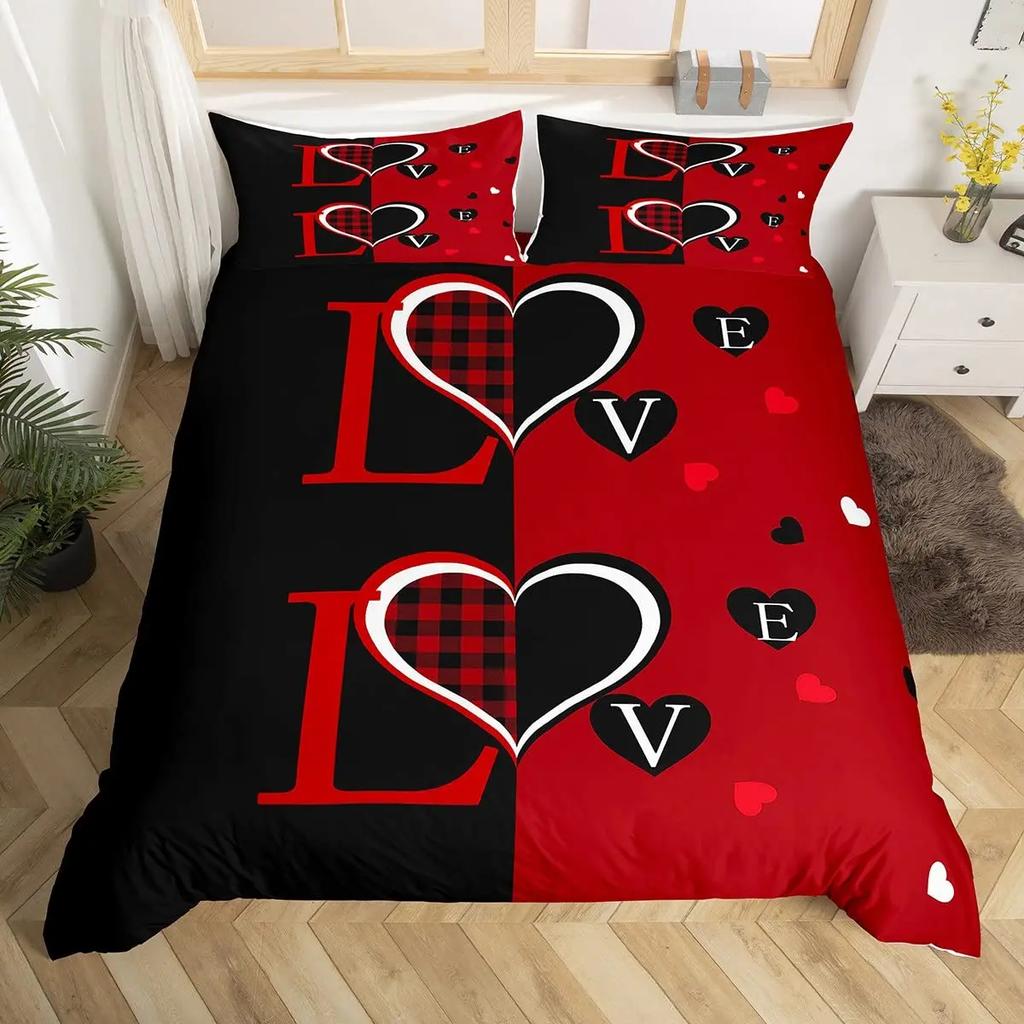 Sada povlaků na peřinu Love QueenSrdcovitý set povlečení Povlak na přikrývku Love HeartPro Dívky a Chlapce Bílý a Černý Povlak na přikrývku Plná velikost