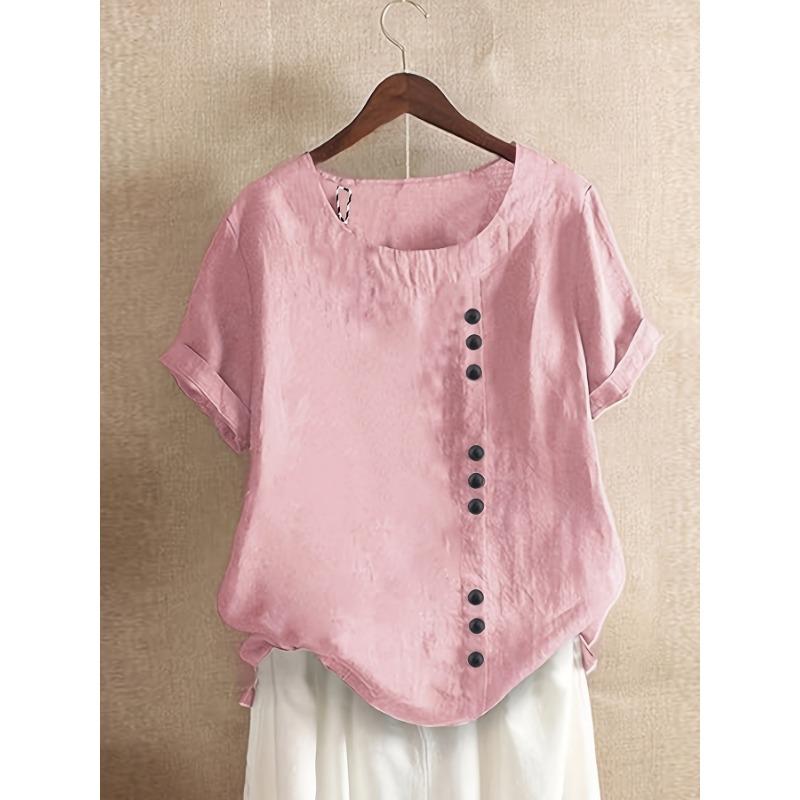 Womens Solid Color Button Short Sleeve Shirt Casual Daily Vacation