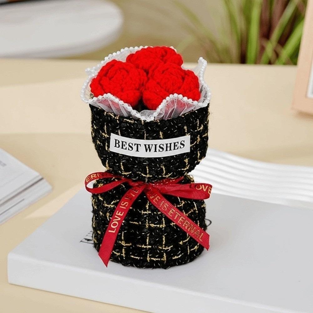 Creative Graduation Gift Crochet Flowers Bouquet Handmade Home Decor Rose Flowers Bouquet Mini Puff Flower Bouquet Mothers' Day