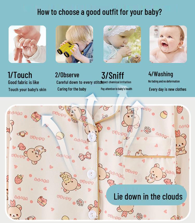 Children's Cartoon Print Pajama Set - Long Sleeve Cardigan with Turn-Down Collar, Imitation Cotton, for Spring and Autumn