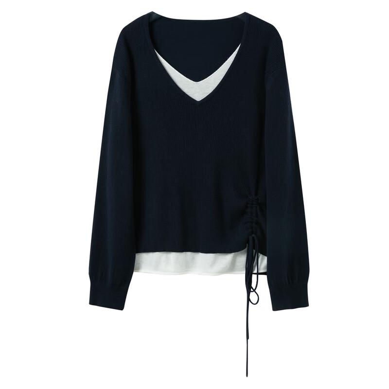 Three Color 2025 Autumn Women's Fake Two-Piece V-Neck Knit Sweater