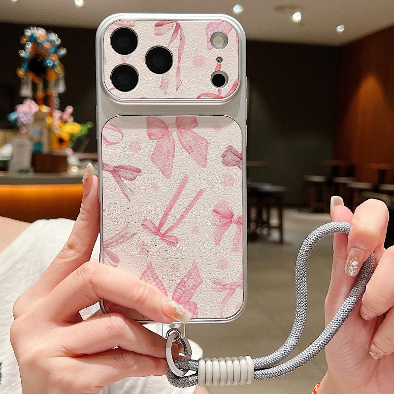 Colorful Bowknots Print Leather Lanyard Case For iPhone 18 Pro Max Hybrid TPU+PU Anti-skid Soft Cover For iPhone 17 16 15 14 13 Pro Max