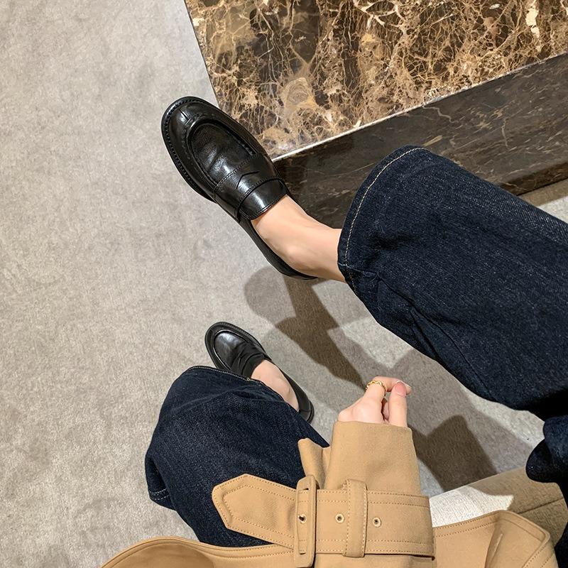 Cowhide~ Retro leather one-pedal lazy women's new handmade small leather shoes single shoes