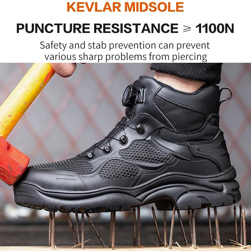 Rotary Buckle Work Boots Safety Steel Toe Shoes Men Breathable Safety Shoes Brand Indestructible Shoes Puncture-Proof Work Shoes