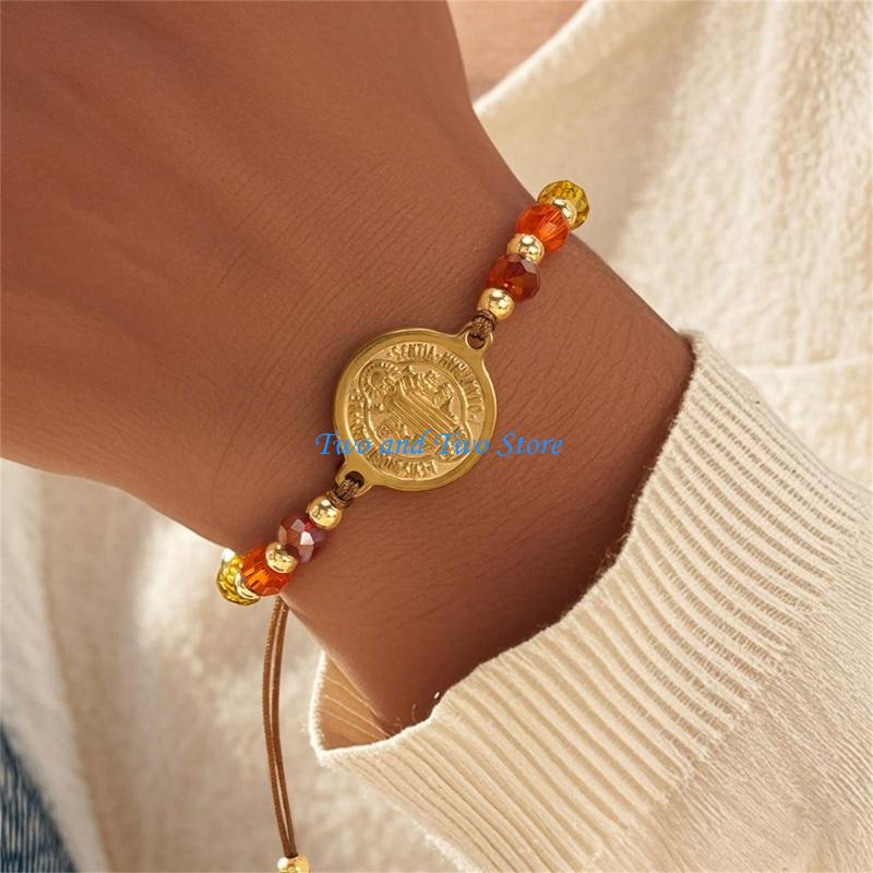 HX6F Colorful Crystal Beaded Bangle Chain Handmade Vintage Round Charm Jewelry CN
