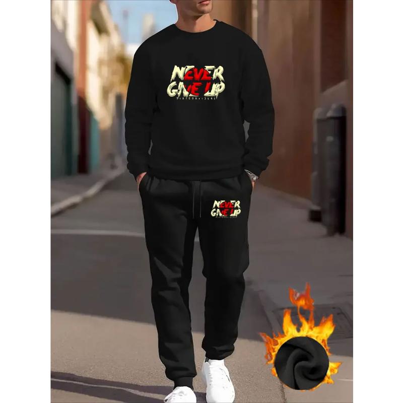 

Men s Crew Neck Sweatshirt & Pants Set, Soft Skin-Friendly Loose Fit, Perfect for Daily Leisure L чорний