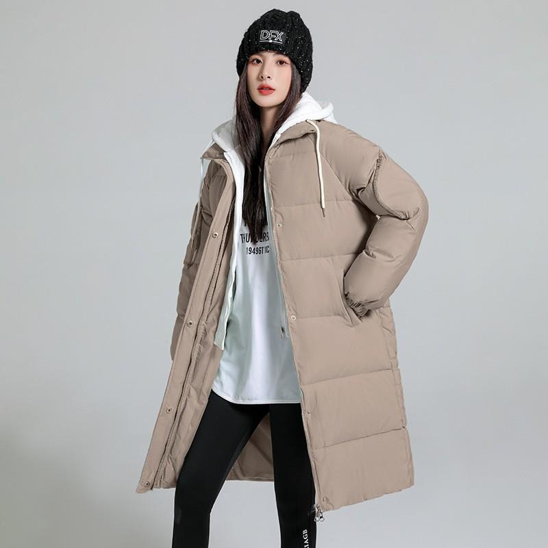 New Fake Two-piece Casual Cotton Clothes Women's Medium and Long Winter Solid Color Hooded Bread Clothes Cotton-padded Jacket