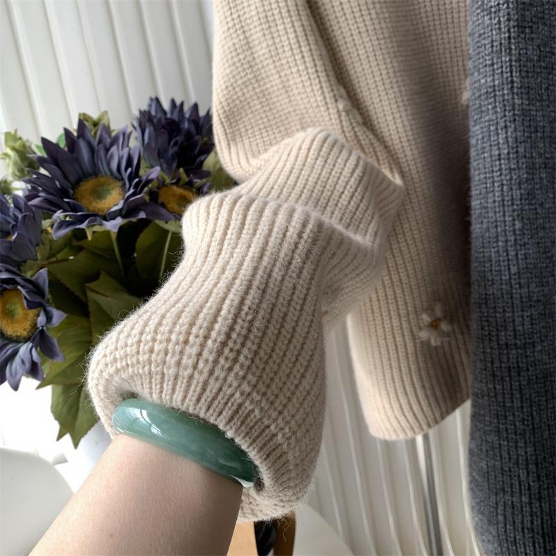 Γυναικείο Ρετρό Κεντημένο Φλοράλ Πουλόβερ για Φθινόπωρο και Χειμώνα, Χαλαρό και Άνετο Στυλ, Υψηλής Ποιότητας Κορεατικό Πλεκτό