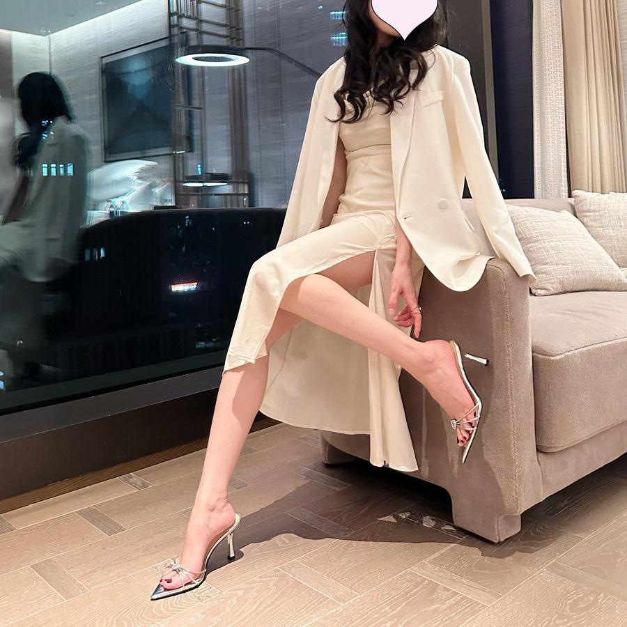 Slippers Women Wear High Heels Sandals In Summer, Thin Heels and Pointed Toes, Love Rhinestone Temperament 2024 Spring and Autumn New Models