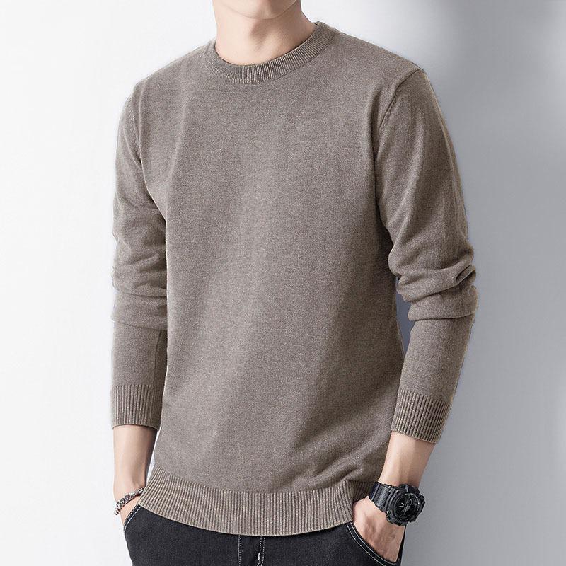 Herren Schlank geschnittener Rundhals Pullover aus Strick - Lässiger einfarbiger Pullover mit langen Ärmeln für Herbst & Winter