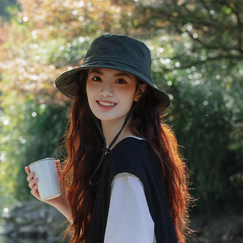 2025  Hat Women Summer Uv Protection Sun Protection Mountaineering Quick-Drying Fisherman Hat Windproof Rope Sun Hat