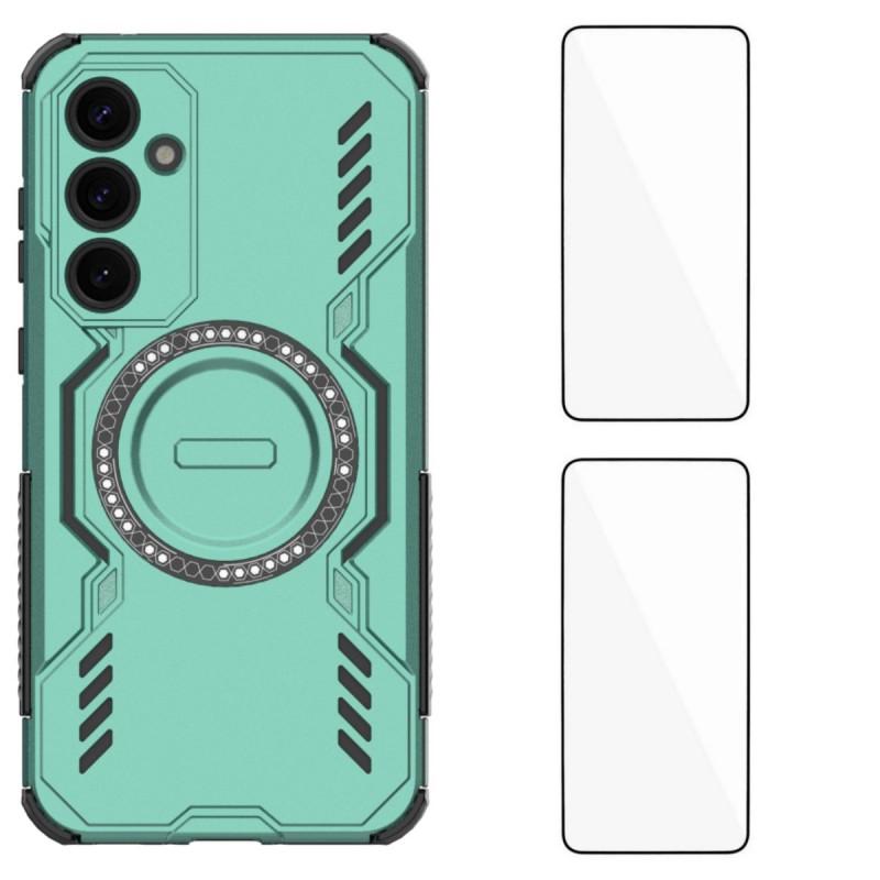 For Samsung Galaxy A35 5G Magnetic Case WANLONFENG DJ Series PC TPU Phone Cover with 2Pcs Tempered Glass Film