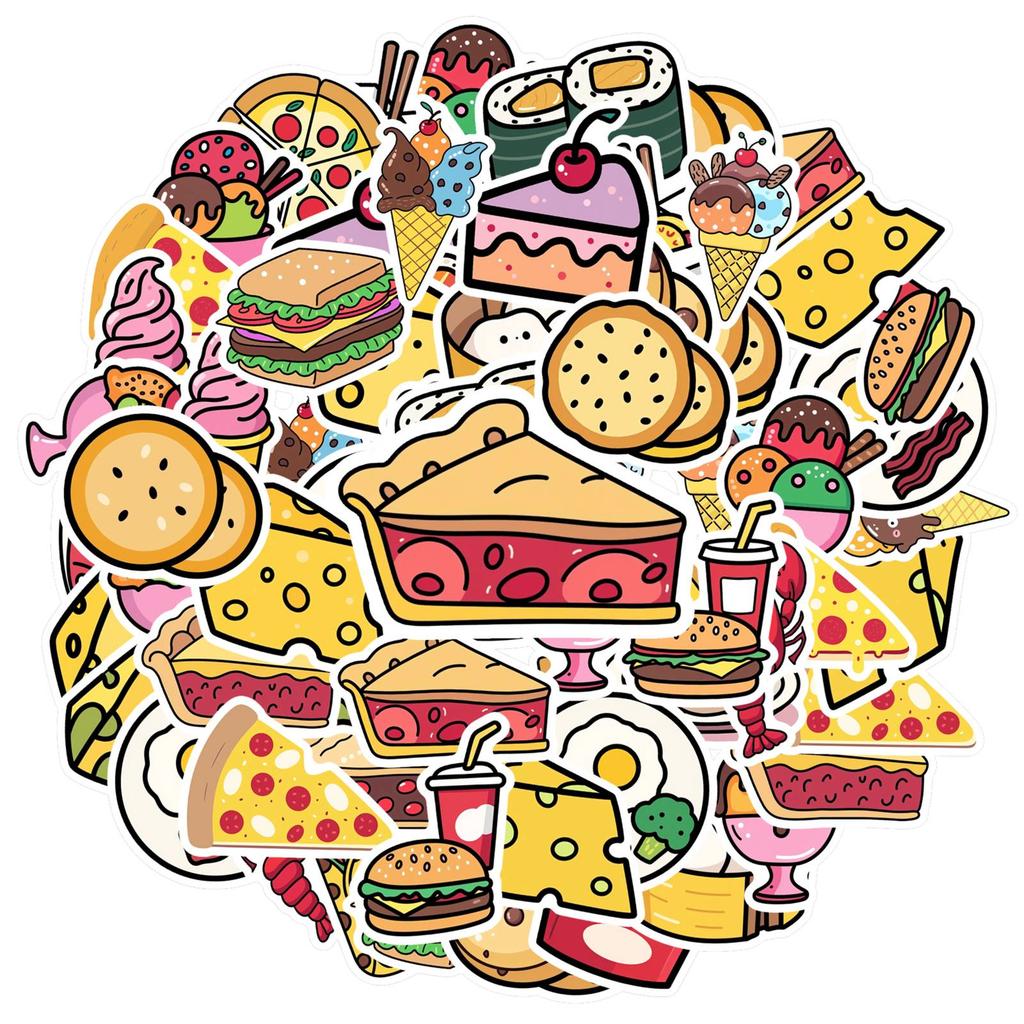 35pcs-50pcs Playful Food Stickers Cartoon Desserts Stickers Stationery Stickers For DIY Phone Laptop Scrapbook Bike