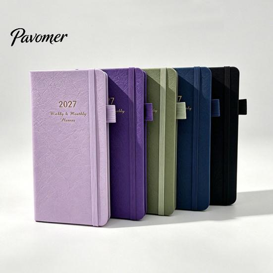 Pocket Planner 2027 Daily Notebook, Retro PU Leather Cover with Pen Weekly And Monthly Organizer Holder Planner, Compact for Business Travel Schedule