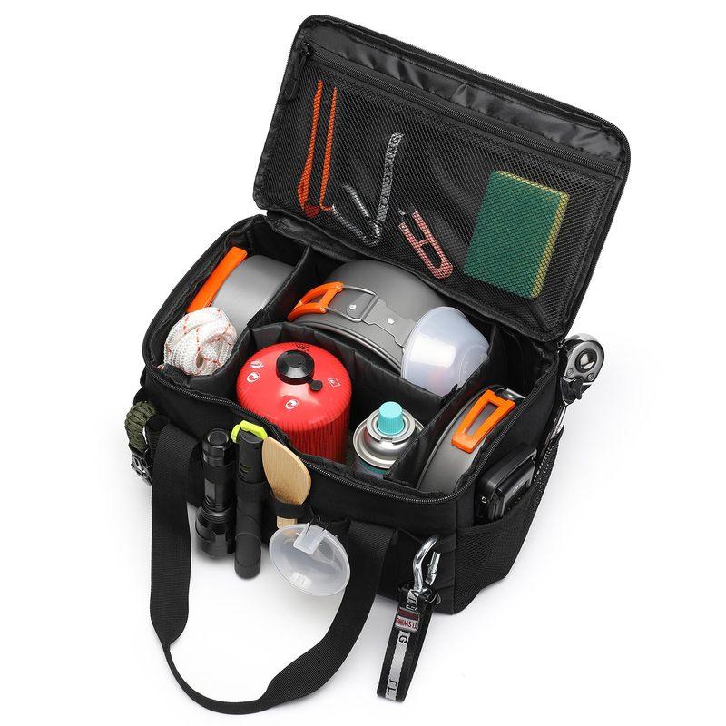 Outdoor Camping Tactical Bag - 14L Large Capacity Multi-Functional Tool & Picnic Gear Organizer with Multiple Compartments Black