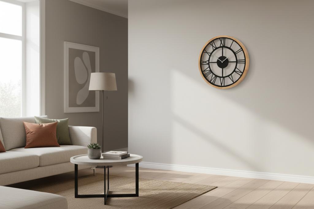 LEJA Wall Clock 47cm Wooden OAK Premium