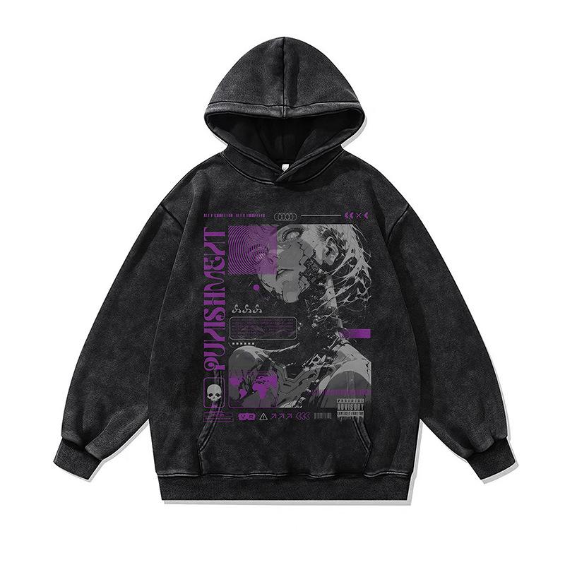 American Retro Cartoon Direct Injection Printing Hoodie Men And Women Autumn And Winter Oversize Washed Hooded Sweater