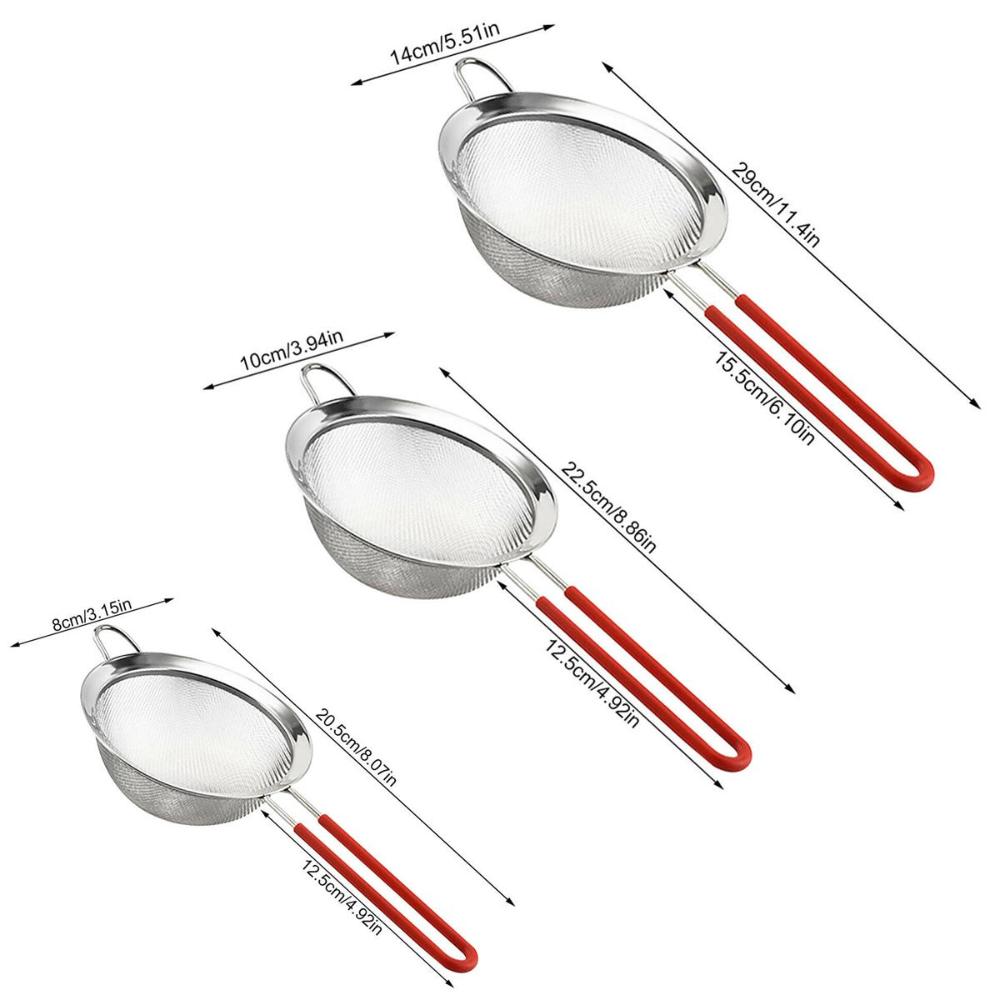 Steel Colander Silicone Handle Strainer Sifting Tool Flour Sifter Powder Sieve Filter Spoon