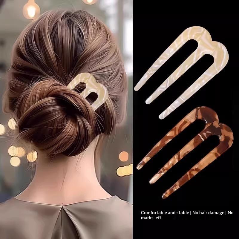 Franska Hårnålar För Kvinnor U-formade Hårgafflar Vintage Hårstilar Accessoarer Mode 3-tands Hårpinnar för Hårknutar Huvudbonad