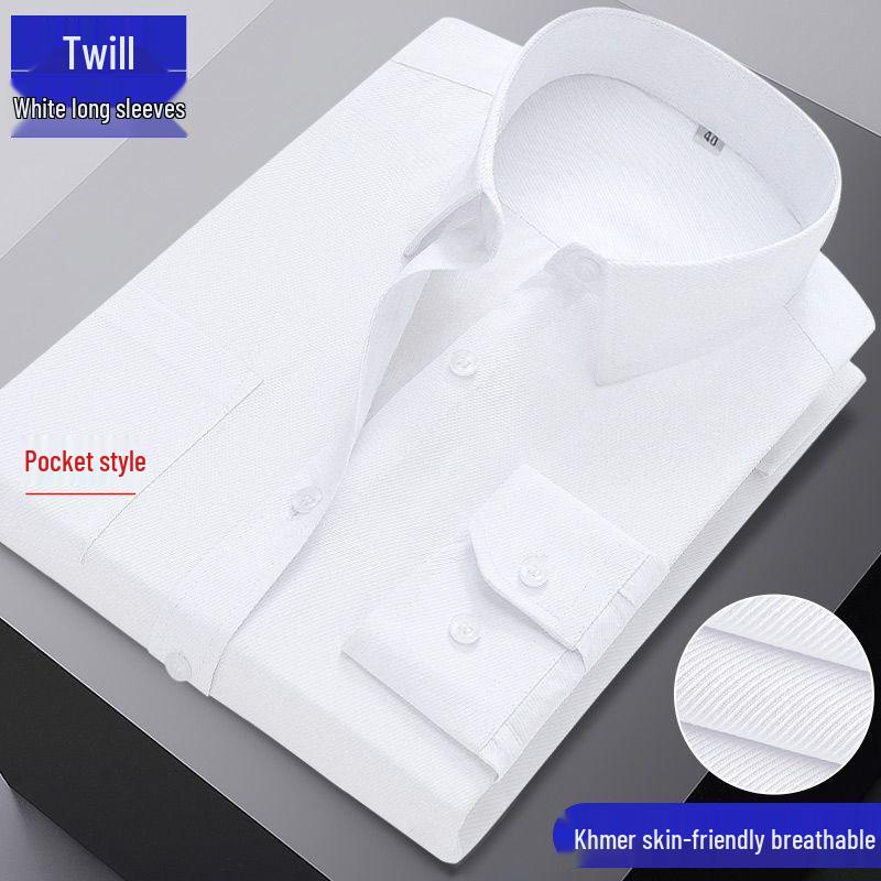 Men's Blue Long-Sleeve Business Shirt - Spring/Autumn Professional Workwear with Pocket Style