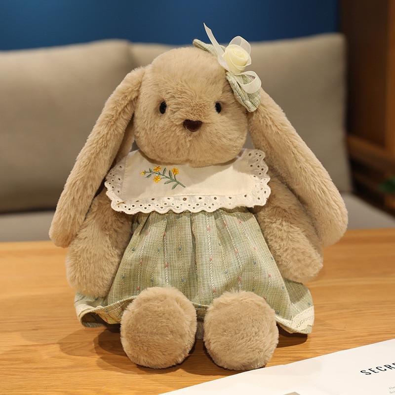 Pp Cotton Plush Bunny Doll With Checkered Dress And Floral Bow Decoration For Women And Friends
