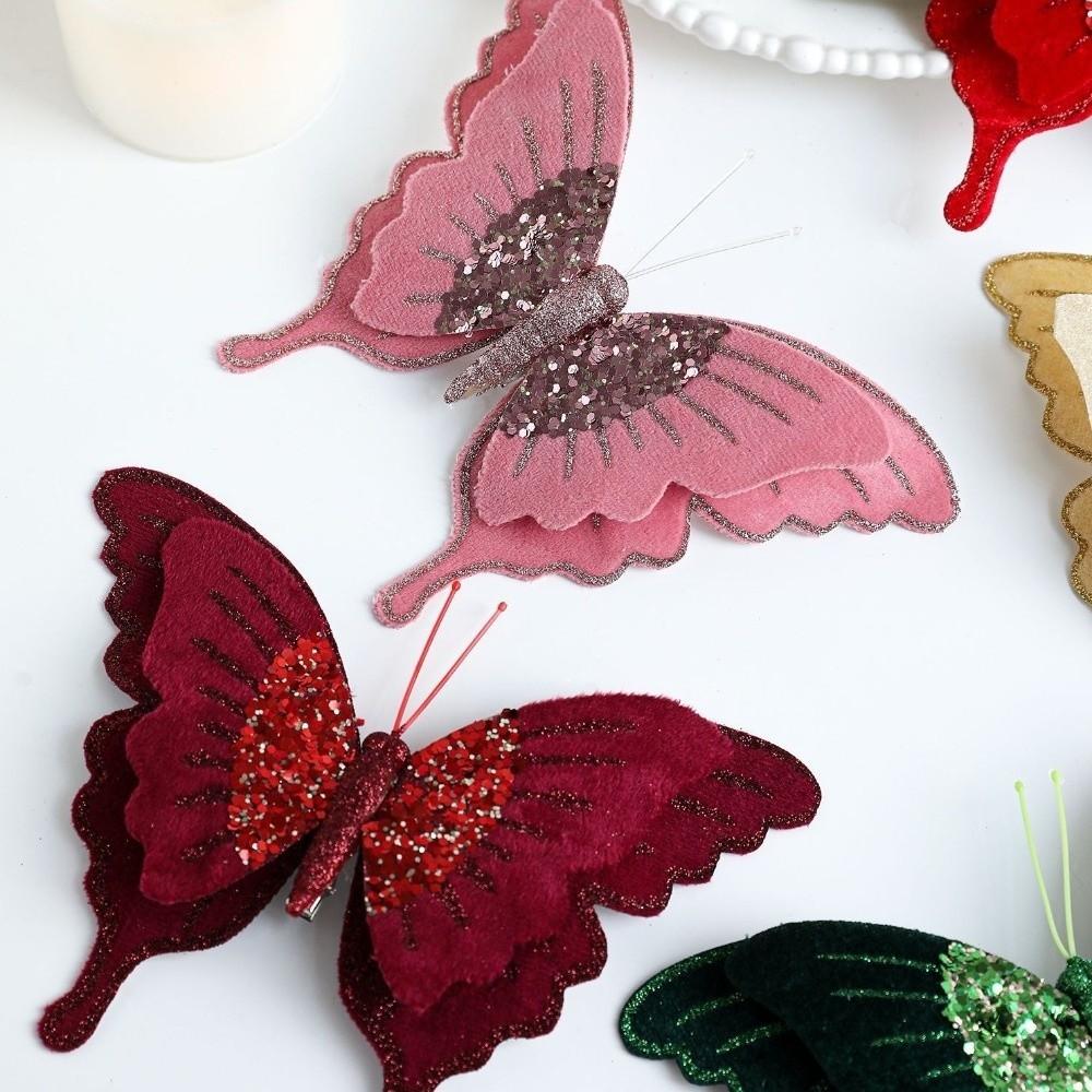 Velvet Butterfly Christmas Decor Flocking Glitter Butterfly Accessories  New Year Gifts