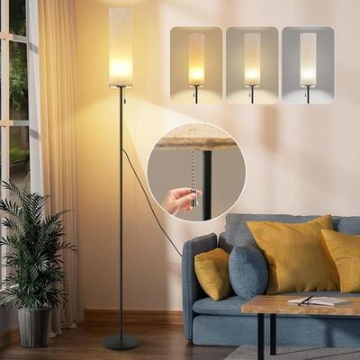 Floor Lamp - NETTLIFE - LED Dimmable Living Room Floor Lamp - Beige Glass Lampshade - 3000K–6500K - Black