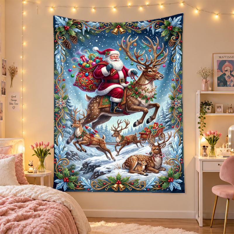Weihnachtlich bedruckter Wandteppich für Schlafzimmer Wohnzimmer Wanddekoration Feiertagsgeschenk